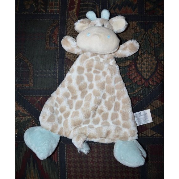 Demdaco Nat Jules Giraffe Lovey Security Blanket Plush Velour Rattles blue feet - Picture 1 of 6